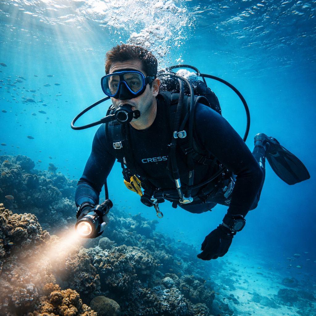 Taucher mit Tauchausrüstung vom Atlantis Onlineshop